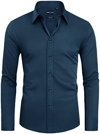 Alimens & Gentle Slim Fit Mens Dress Shirts for Men Button Down Long Sleeve Dress Shirts Wrinkle Free Formal Stain Pro