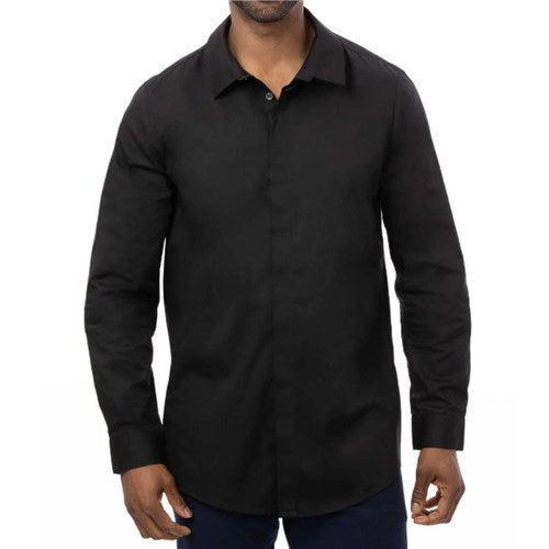 Mens Premium Formal Dress Shirt Black Long Sleeve Large Chef Works